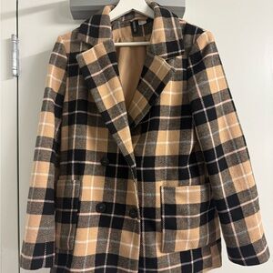 Plaid Double-Breasted Women's Coat - Black & Camel